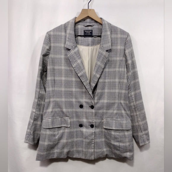Abercrombie & Fitch Double Breasted Plaid Blazer Women's XL Black White Office - Picture 2 of 9